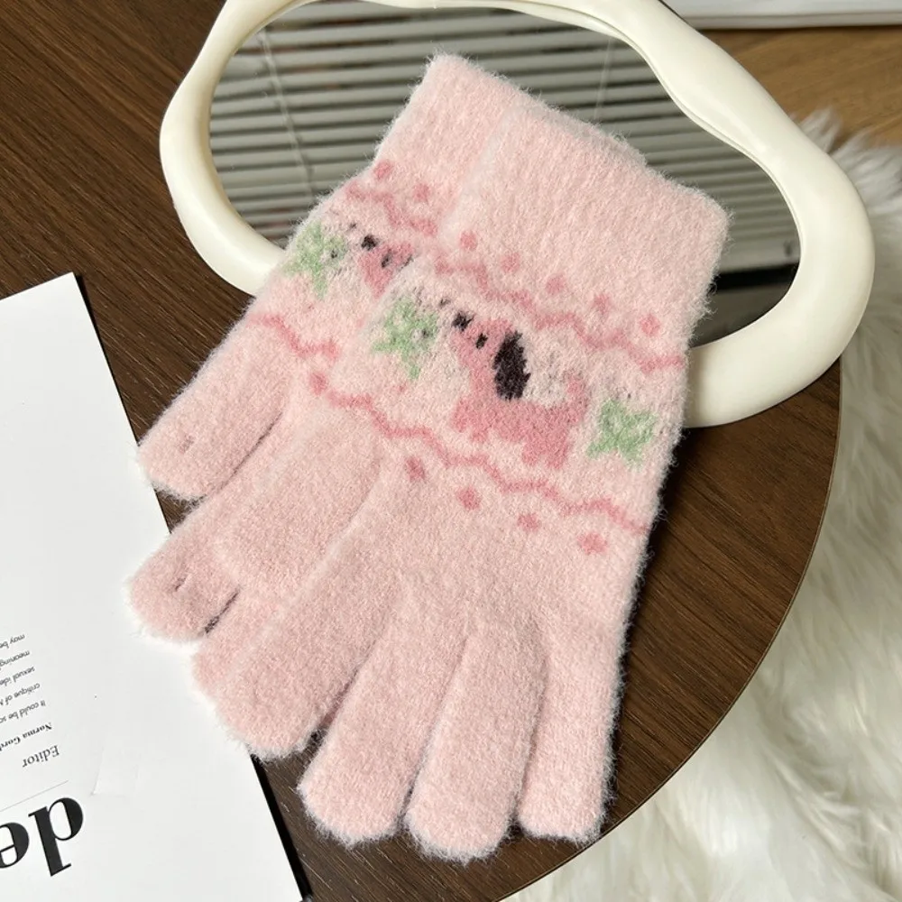 Polyester Dog Pattern Jacquard Knitted Gloves Warm Lining 21x8CM Full Finger One Tip Gloves Outdoor Cycling Gloves Daily Commute