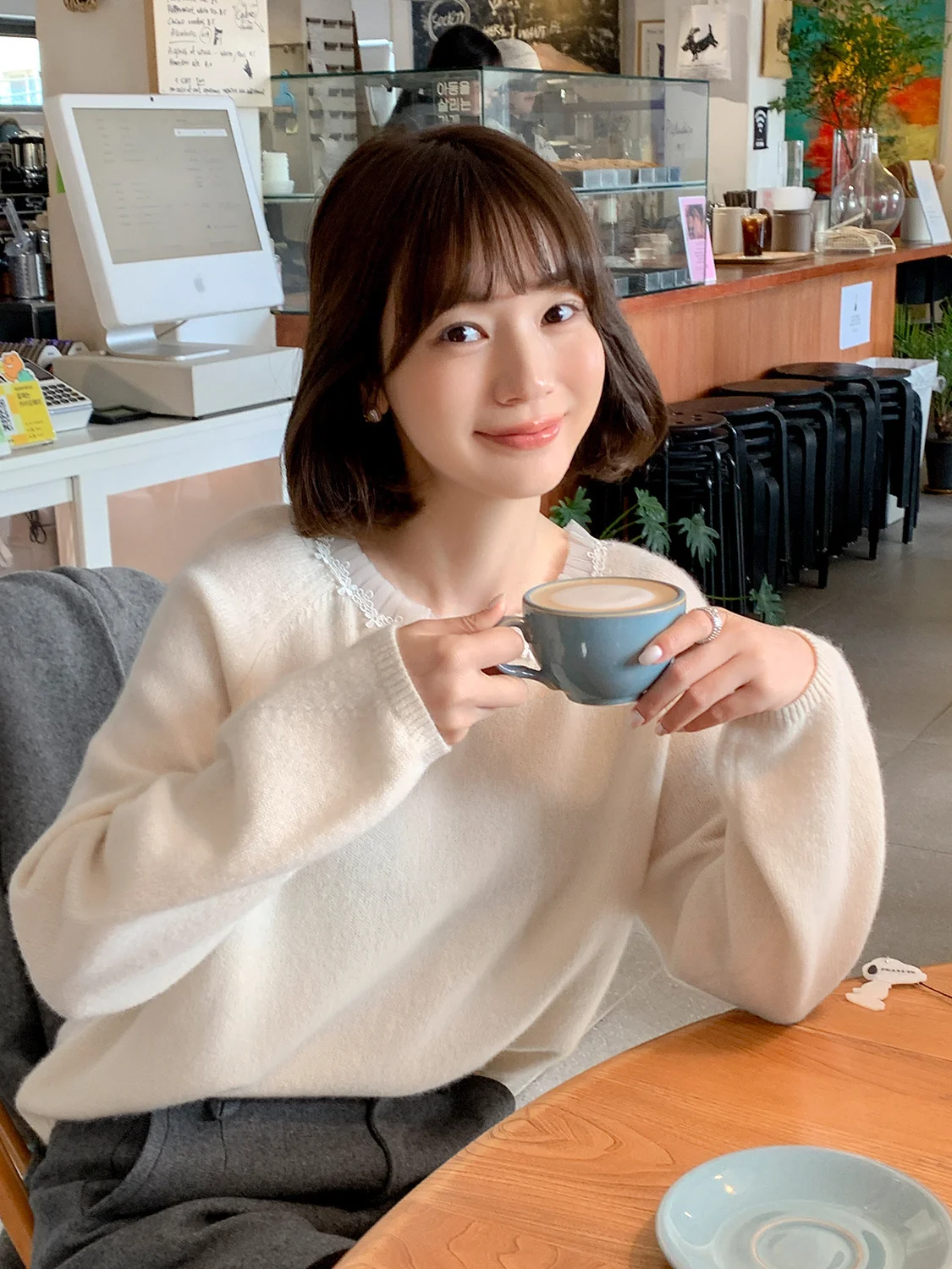 

Fall Winter Women's V-ne Sweater Cr Color 00 Woolen Versatile Top Faion Brand Commute Sle Loose Fit Long Sve