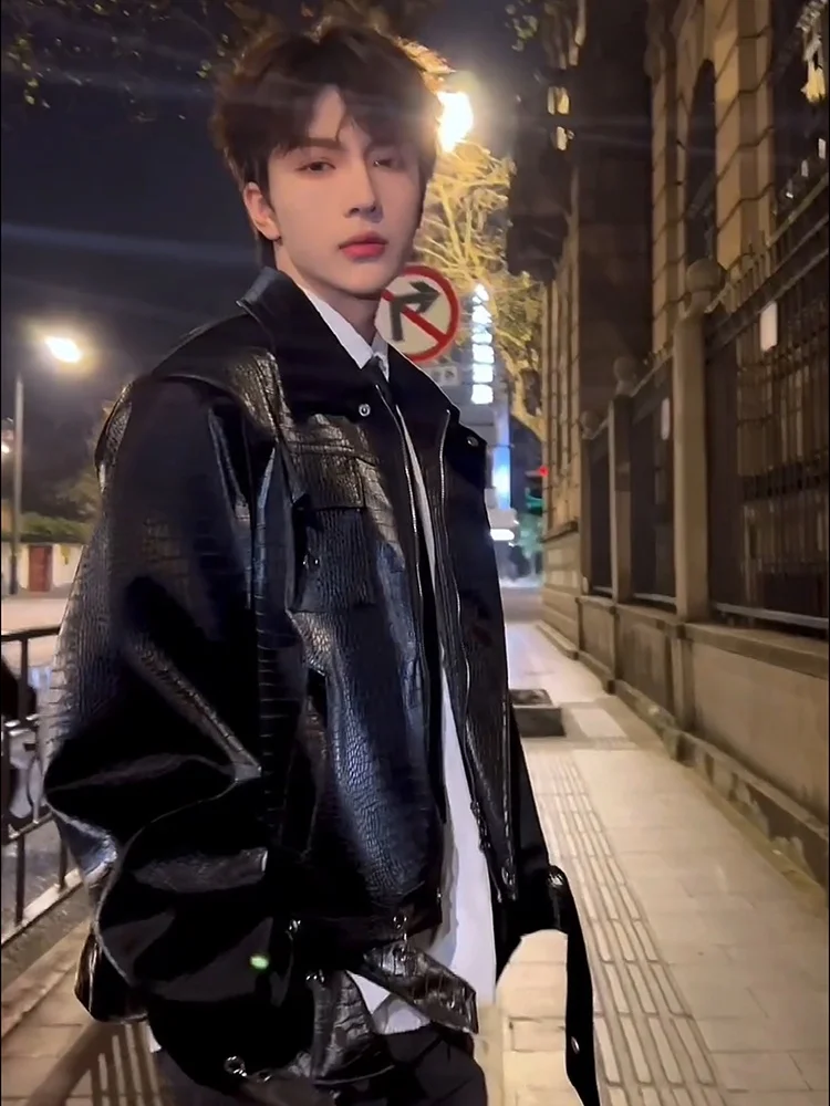 

American Sle ort oulder Pad Мотоциклетный кожаный джет Мужской весенне-осенний дизайн Sensation High End Feeling Cool Struct...