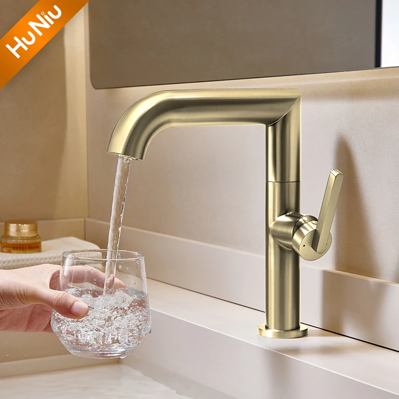 

Huniu Gold Bathroom Faucets Stainless Steel Basin Mixer Sink Faucet Gourmet Washbasin Tapware Hot Cold Water Tap Brushed Grey