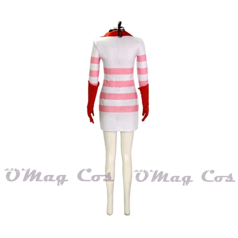 Angel Dust Cosplay Nette Anime Cartoon Cosplay Costume pour femme, déguisement d'hôtel, gants, nœud rose, robe rose, tenue d'Halloween, jeu de rôle grill