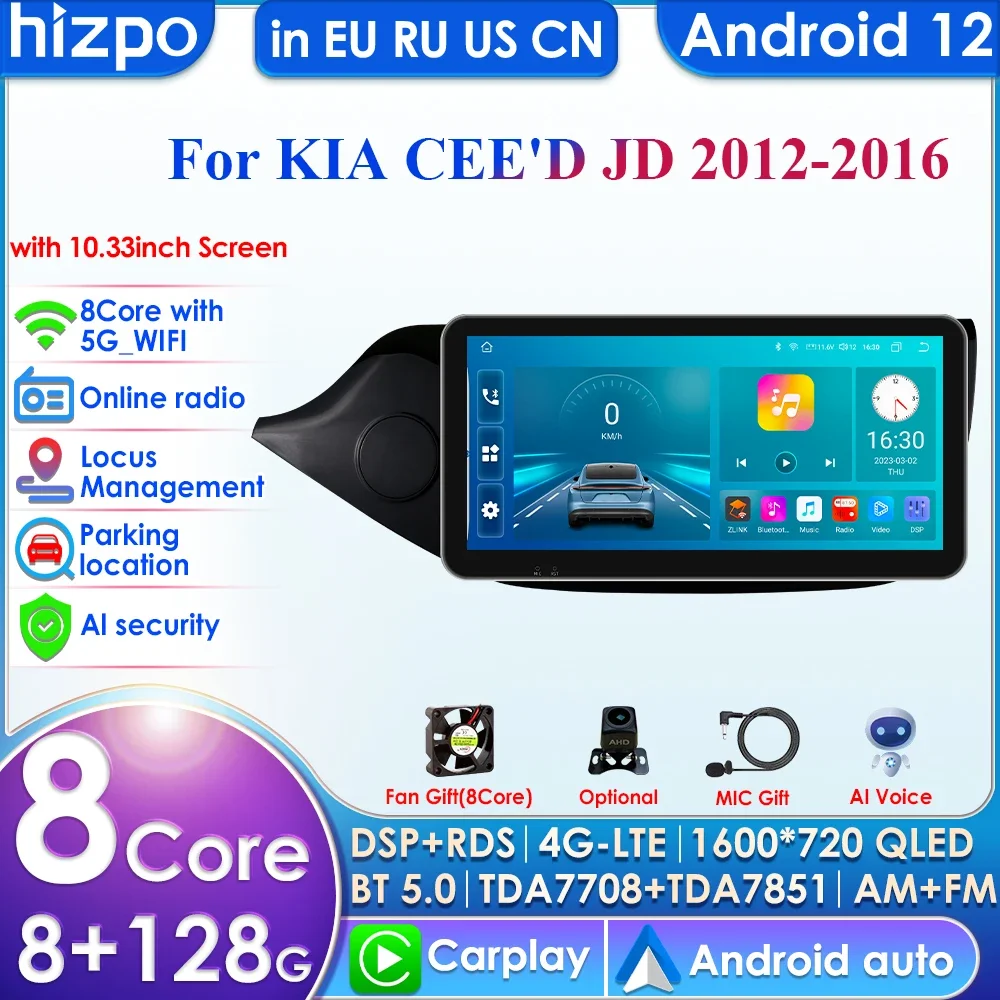 

Hizpo 9'' 10.33'' 2din Android Autoradio GPS for Kia Cee'd Ceed 2 JD 2012-2018 Car Radio Multimedia Video Player Carplay Auto 4G