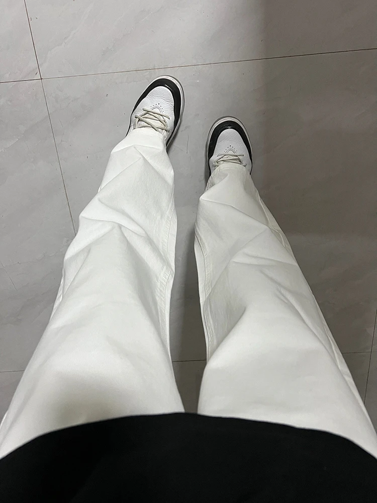 

Cleanfit Men's Straight Leg Jeans White Non-Molding High Waist Zipper Fly Spring Autumn Faionable Casual Denim Pants