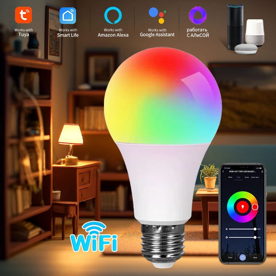 �y�Z�[�����zTuya WiFi�X�}�[�g�����v E27 RGB LED�d�� 10W 15W 20W Alexa�Ή� LED�d�� �X�}�[�g���C�t�A�v�� �����R���g���[�� Google Home�AAlice�Ή�