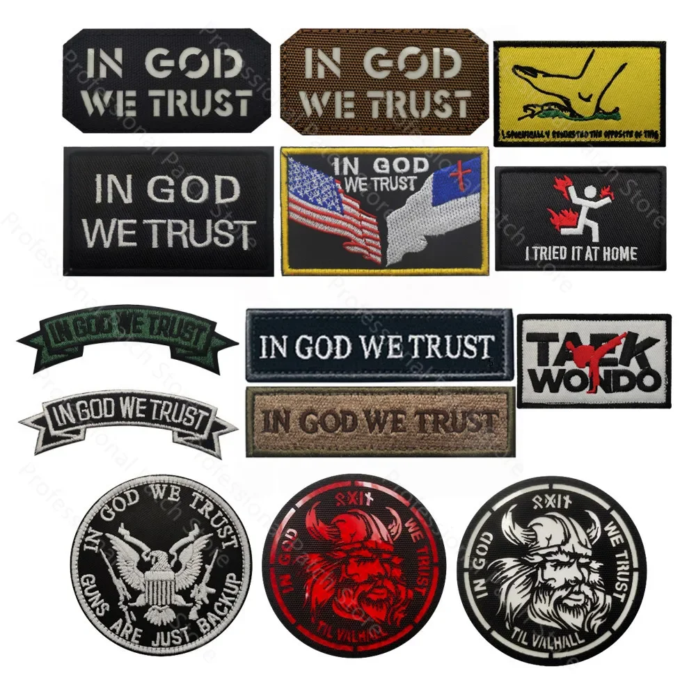 United States IN GOD WE TRUST Embroidery Patch IR Reflective Hook and Loop Embroidered Sewing on Patches for Backpack Cap