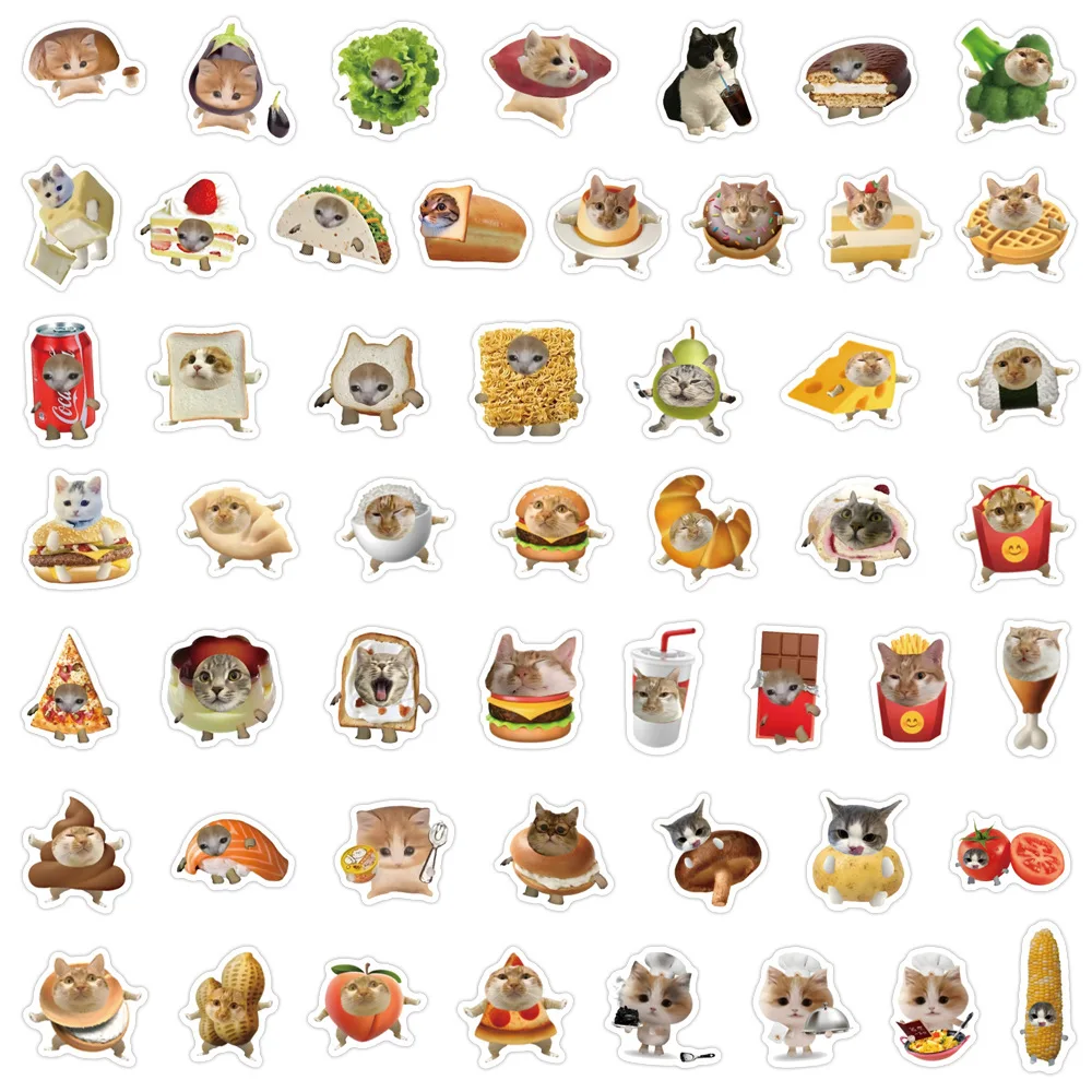 10/50/100PCS Divertente Gatto Adesivi Cibo Animale Graffiti Simpatico Gatto Decorazione Valigia Frigo Laptop Chitarra Auto Bici Decalcomanie Giocattoli Per Bambini