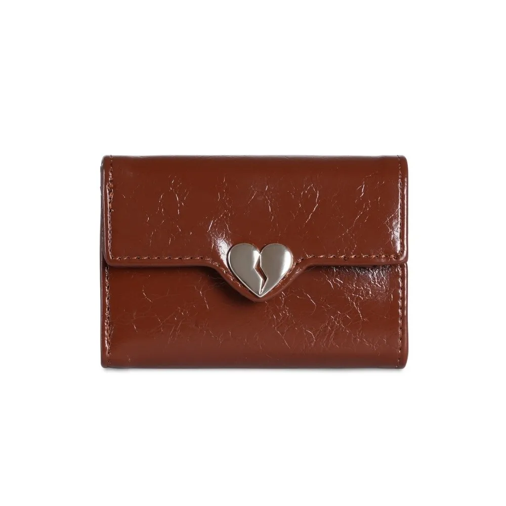 

Ins Korean Crack Heart Wallet Short High Quality Women's Leather Wallet Fold PU Leather Student Purse Girls