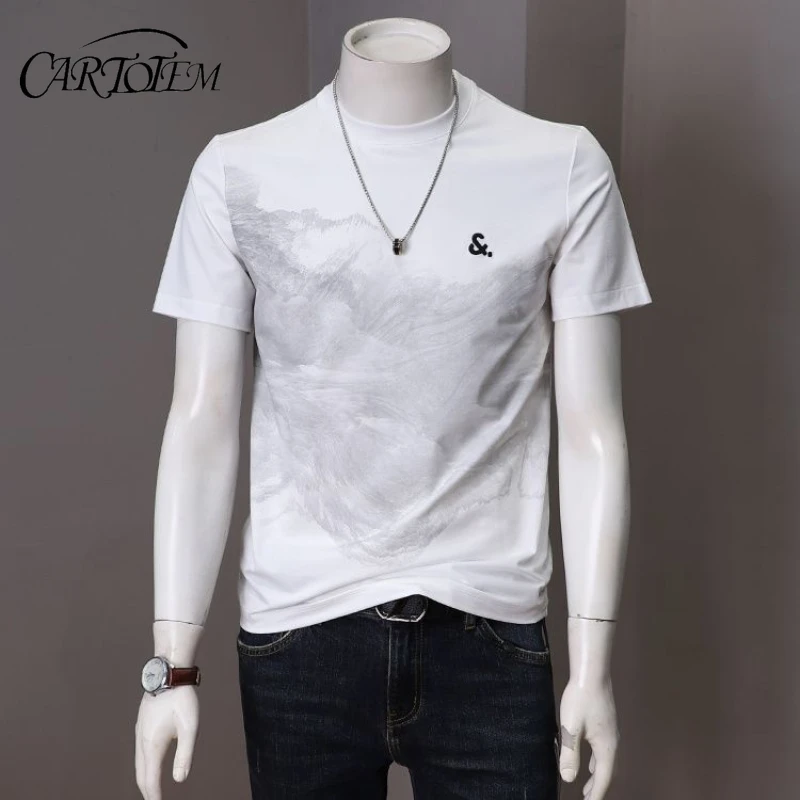 

Short-sleeved T-shirt Personalized Print Men's Summer New Korean Style Youth Slim Body Clothes