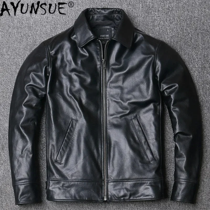 

AYUNSUE 2024 New Spring Real Leather Jacket Men Short 100% Cow Coat Soft Genuine Men's Jackets Plus Size KJ4706