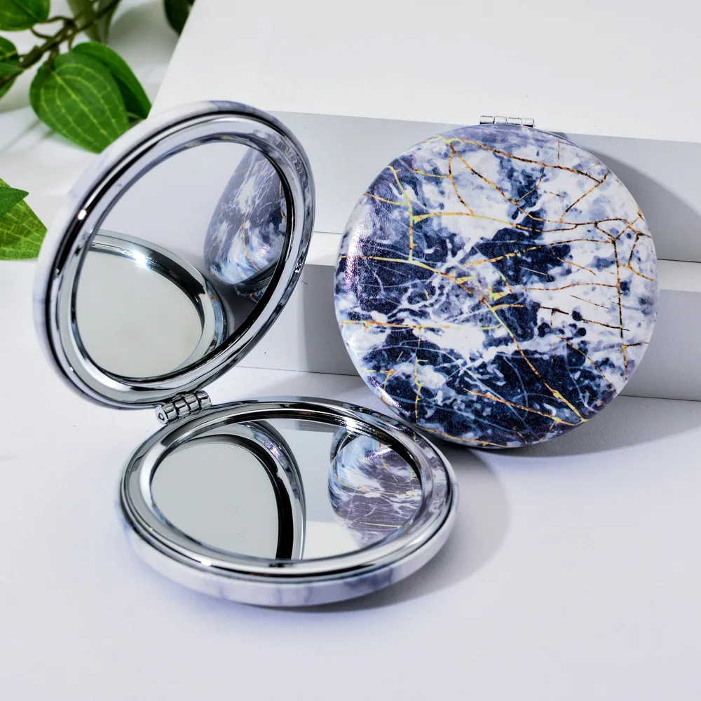 CSHOU364 Marble Pattern Portable Double Sided Mirror Foldable Pocket Makeup Mirror Women Girls Beauty Mirrors