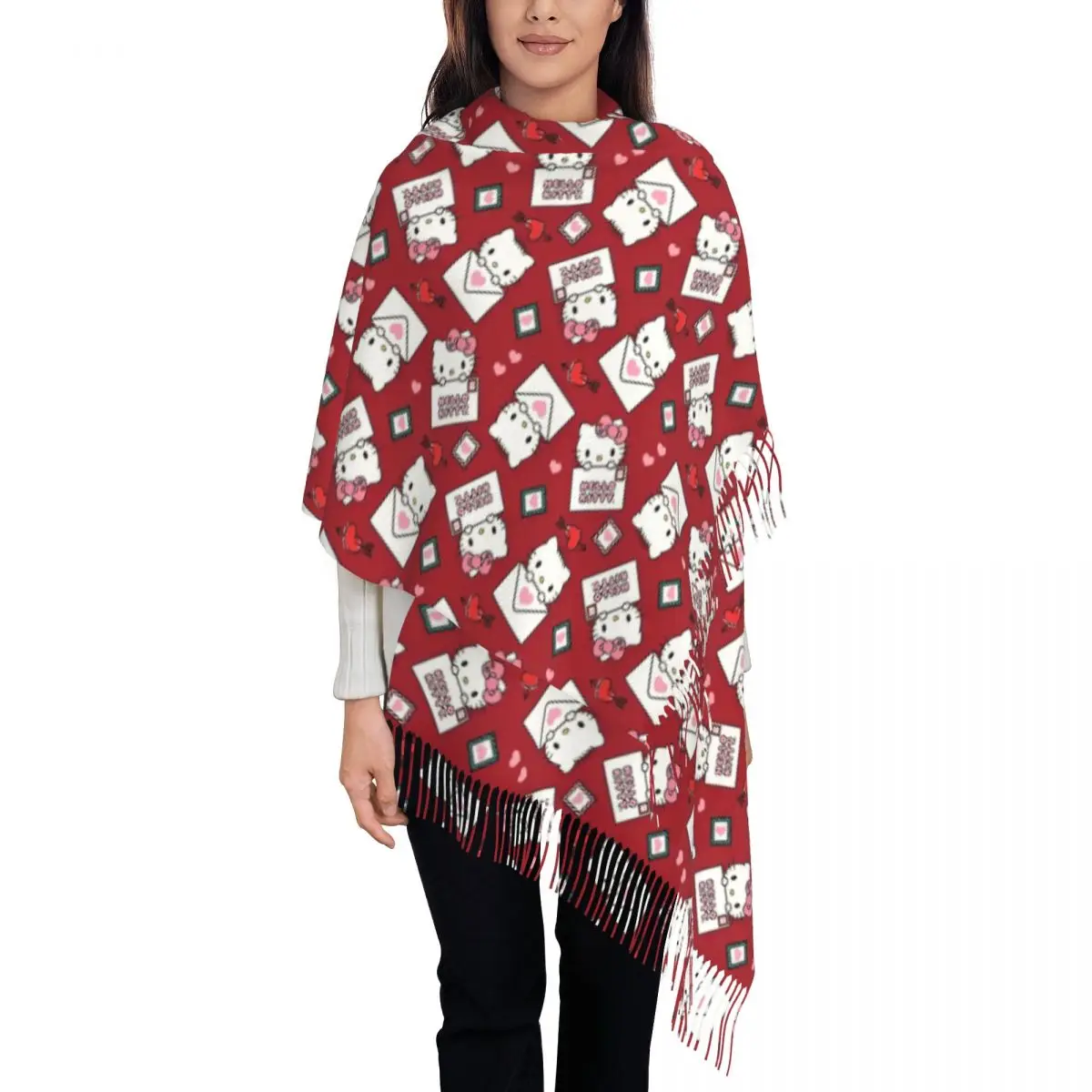 

Hello Kitty Love Letter Shawls Wraps Womens Warm Large Soft Scarf Kawaii Pashminas Shawl Scarves
