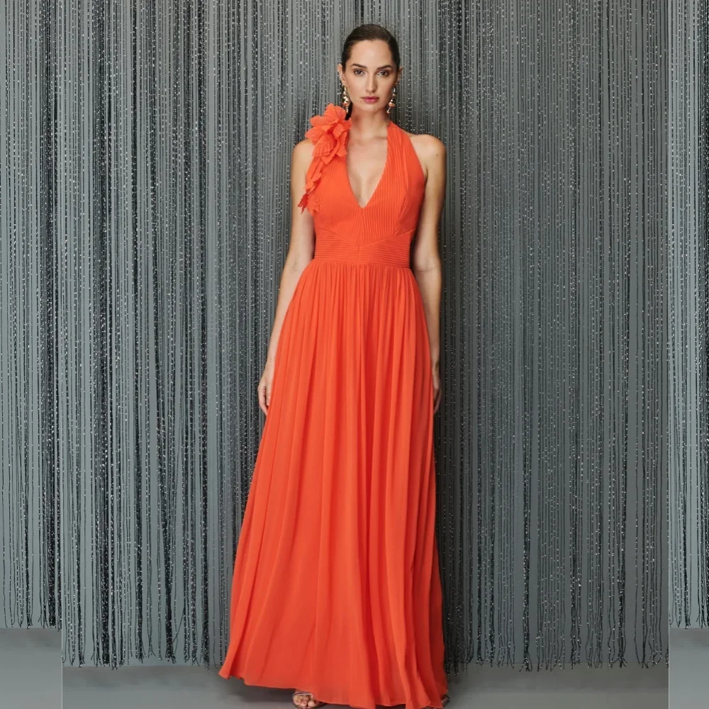 

Customized Jersey Flower Ruched Evening A-line V-neck Bespoke Occasion Gown Midi Dresses