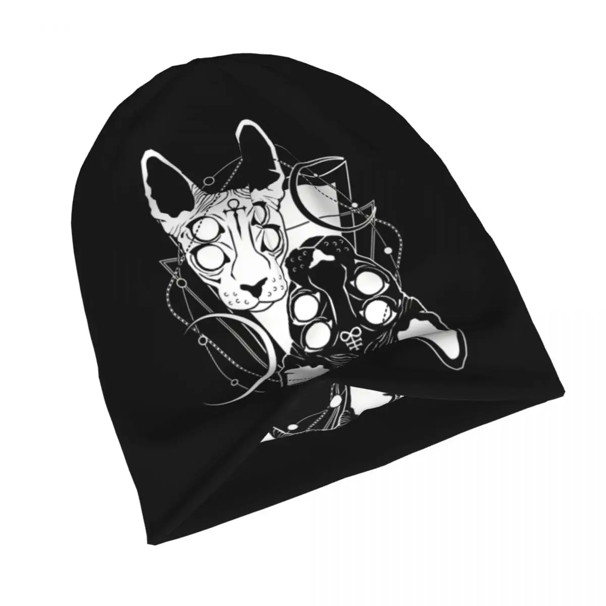 Sphynx Cat Fashion Hats Sphynx Cats With Ankh And Leviathan Cross Symbols Photographic Hat Bonnet Special Skullies Beanies Caps