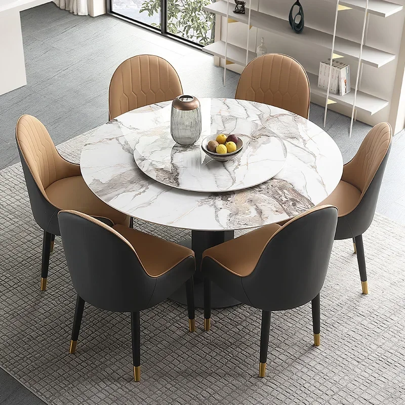 Houten Ronde Eettafels Koffie Marmeren Midden Einde Eettafels Draaitafel Witte Vloer Luxe Mesa Comedor Meubelen WSW35XP