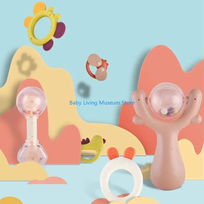 P31C 10 Pieces Small Animal Rattle Mixing Color Teething Ring Baby Set from 0 3 6 9 12 Months High Modeling Baby Toy