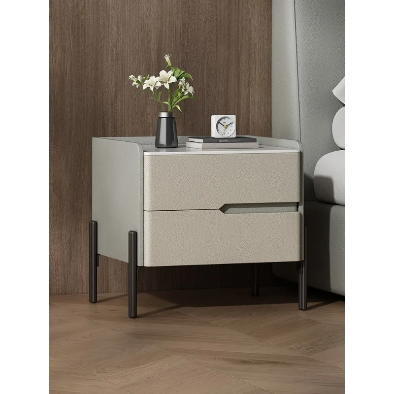 Italian minimalist solid wood bedside table, light luxury, high-end master bedroom, modern simple bedroom bedside table, with dr