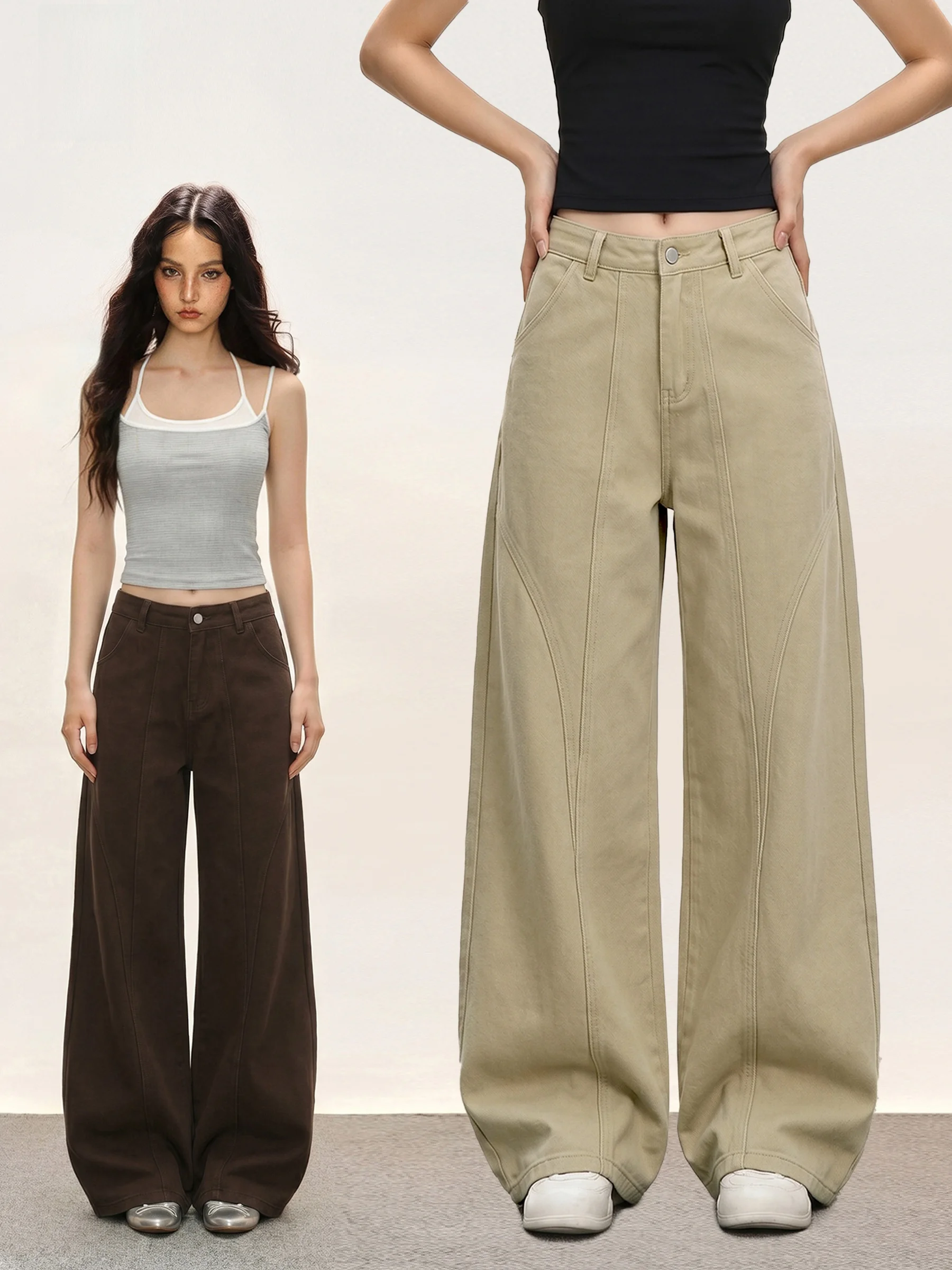 

November American Style High Waist Loose Jeans Women Summer Spicy Straight Leg Wide Leg Pants Casual Long Trousers