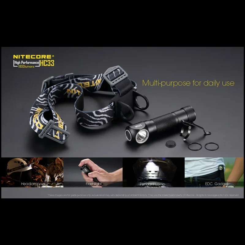 NITECORE – lampe frontale multifonction HC33 HD LED, 1800Lumens, CREE XHP35, magnétique, en forme de L, pour les voyages de nuit