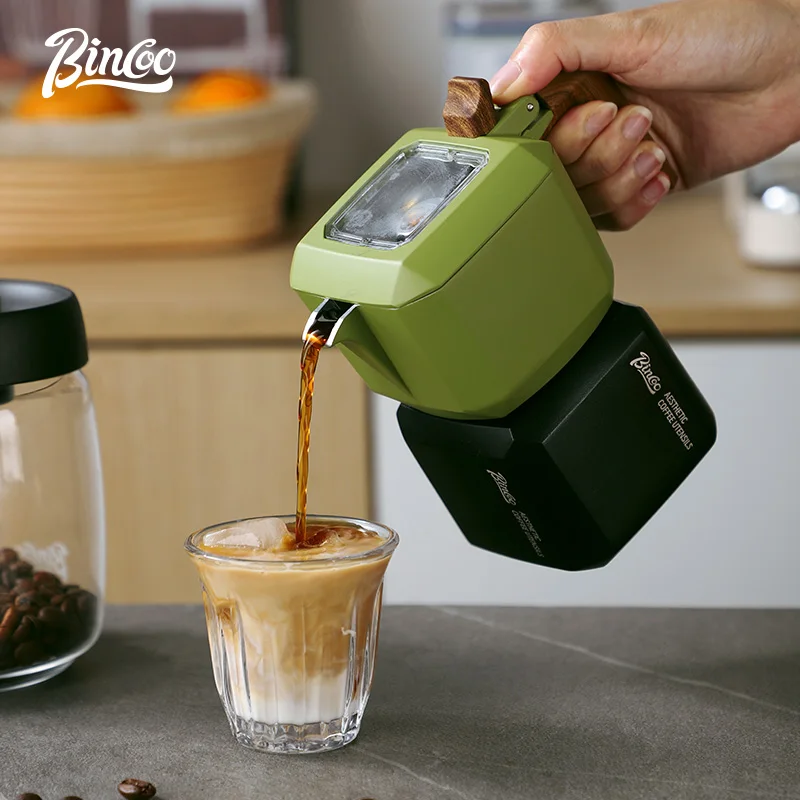 Bincoo Dual Valve Moka Pot Coffee Set Mini Cube Design with Paper Filters Portable Hand Grinder for Camping Home Use