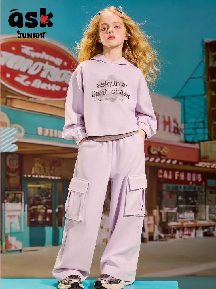 

Ask Junior [Children's three-piece set] Girls' spring sports suit vest hooded sweater overalls and trousers three pieces