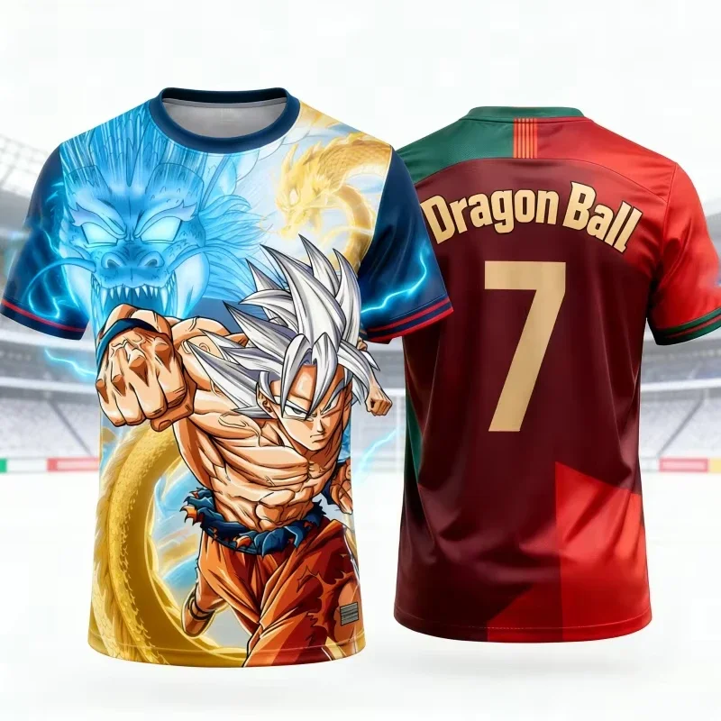 2026 Summer Dragon Ball Retro Quick Dry Sports T-shirt, Goku & Shenron Print, Adult & Kids Outdoor Athletic Short Sleeve Top Y2k