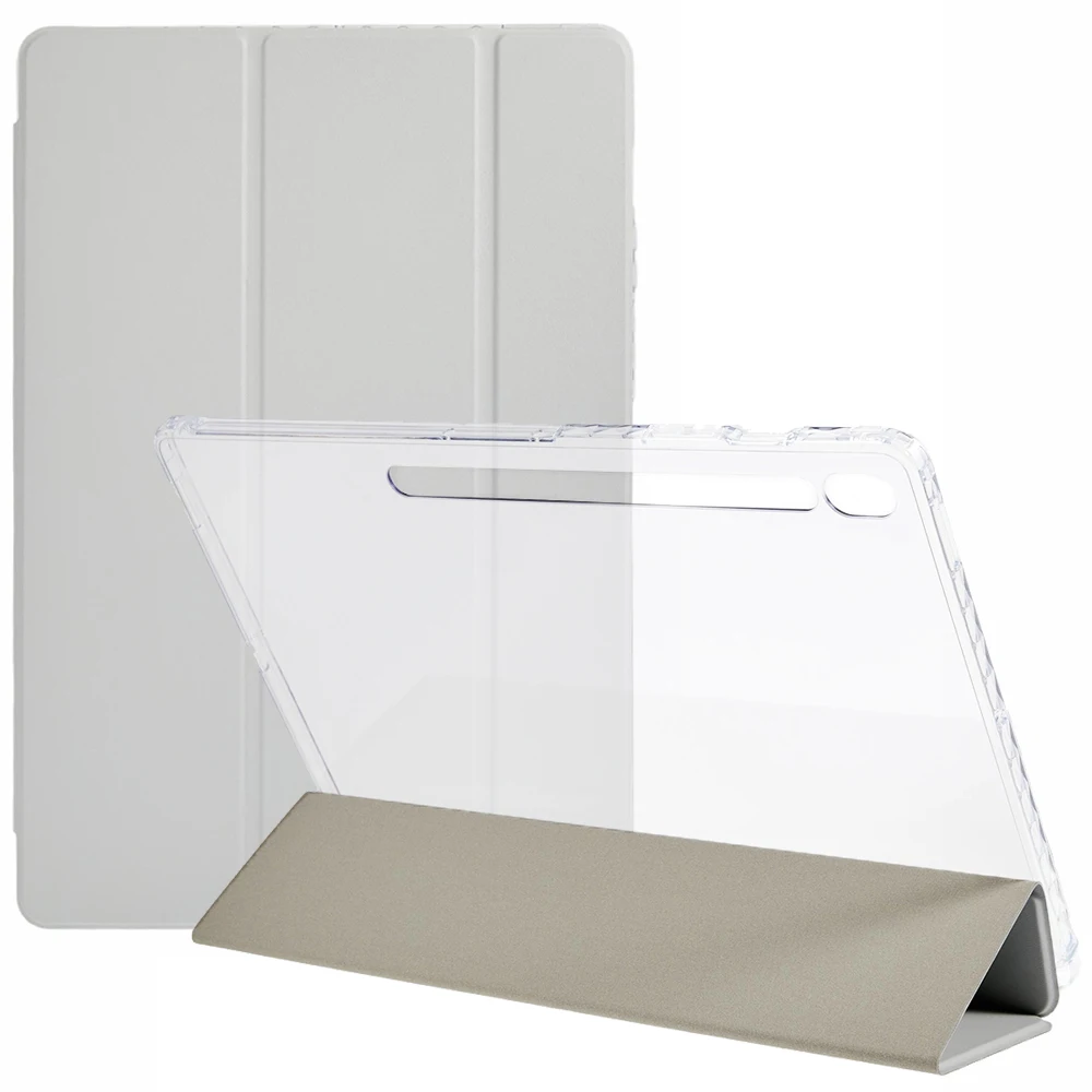 

Для Samsung Galaxy Tab S10 FE+ Чехол Tri-Fold Стенд Кожаный + ТПУ + Акриловая прозрачная задняя крышка для планшета - Серый