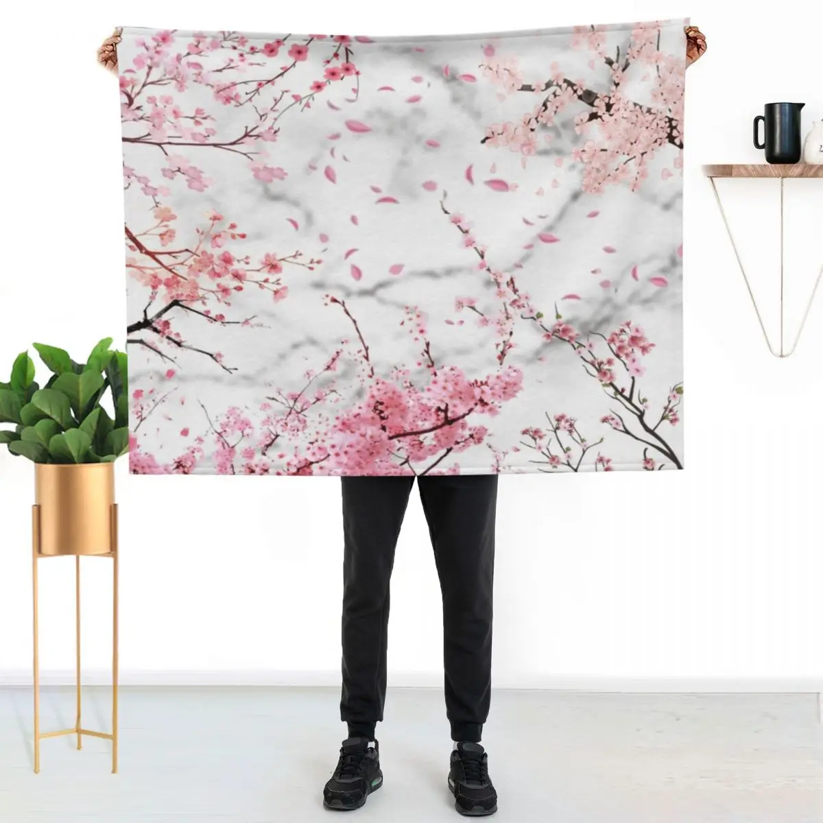 Beautiful Sakura Blossom In Pink Throw Blanket Breathable Lightweight Blanket for Adults Kids