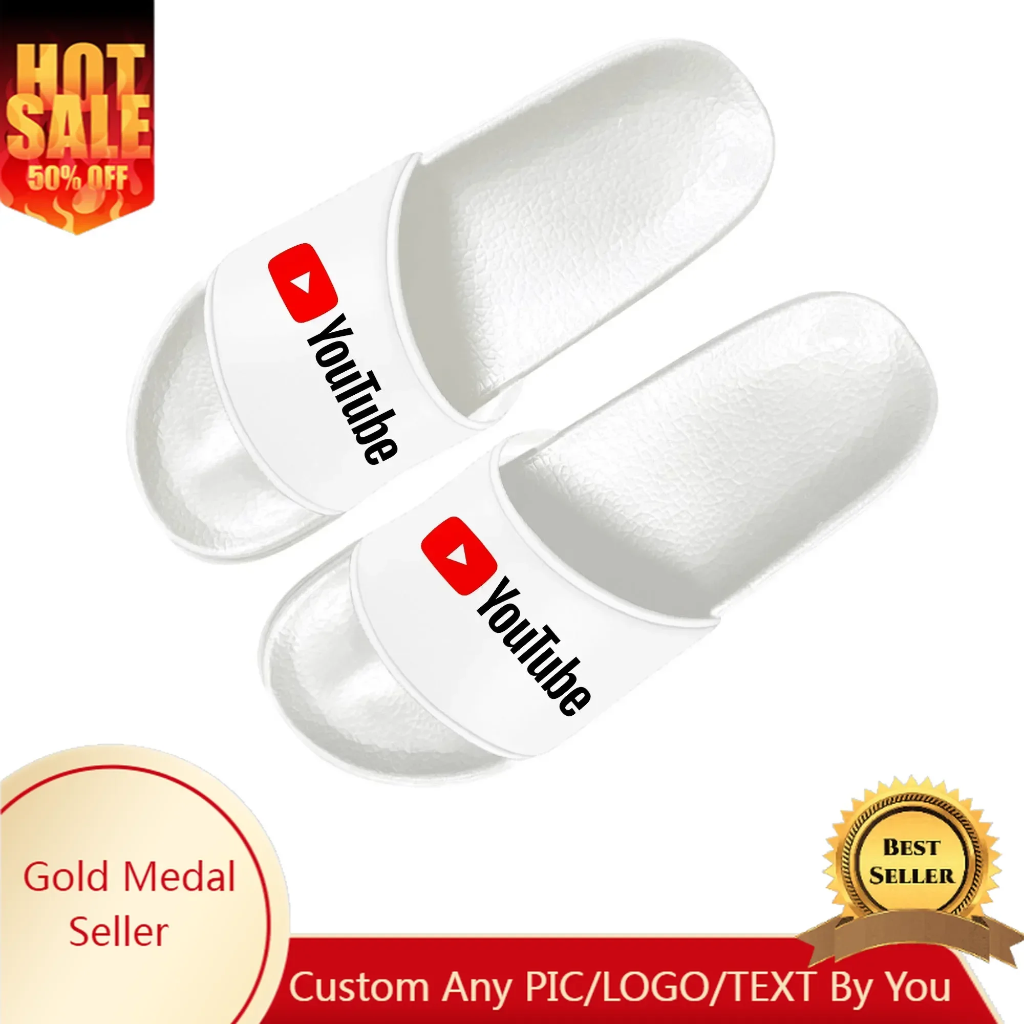 

YouTube Logo Slippers Home Water Shoes Men Women Teenagers Bathroom Beach Pool Sandals Custom Made Summer Slipper