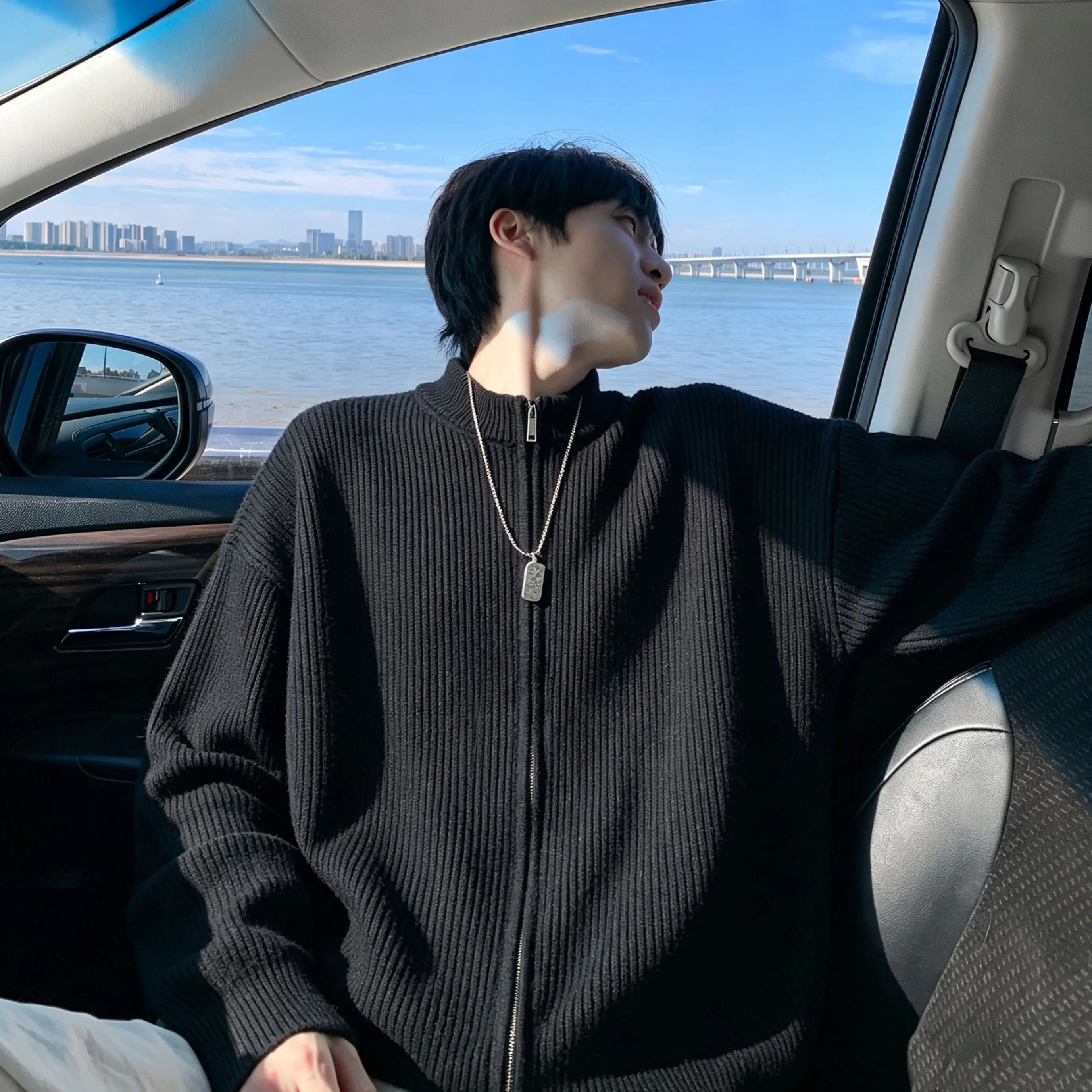 Winter Clothing Korean - Maglione con Cerniera in Maglia Uomo