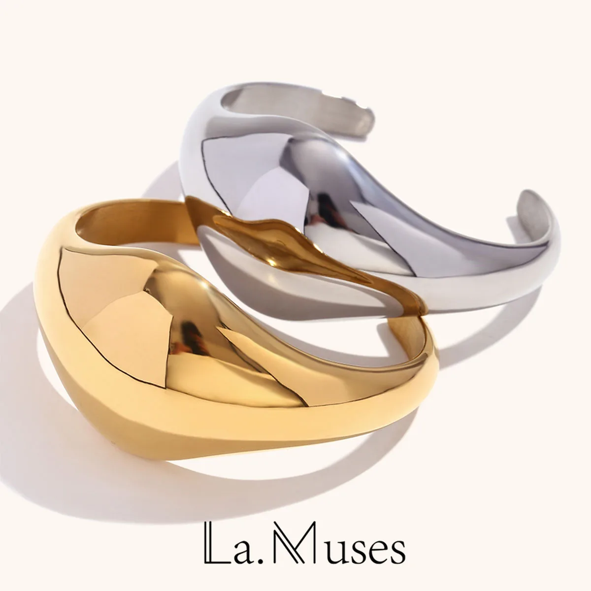 La. Muses Exaggerated Smooth Curved Surface Stainless Steel Women's Open Bracelet Waterproof Women's Jewelry Gift