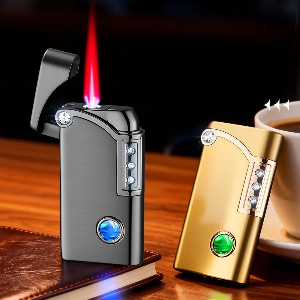 Red Portable Butane Blow Torch Lighter, Windproof High-Temperature Jet Flame Igniter for Camping BBQ Cigar Use