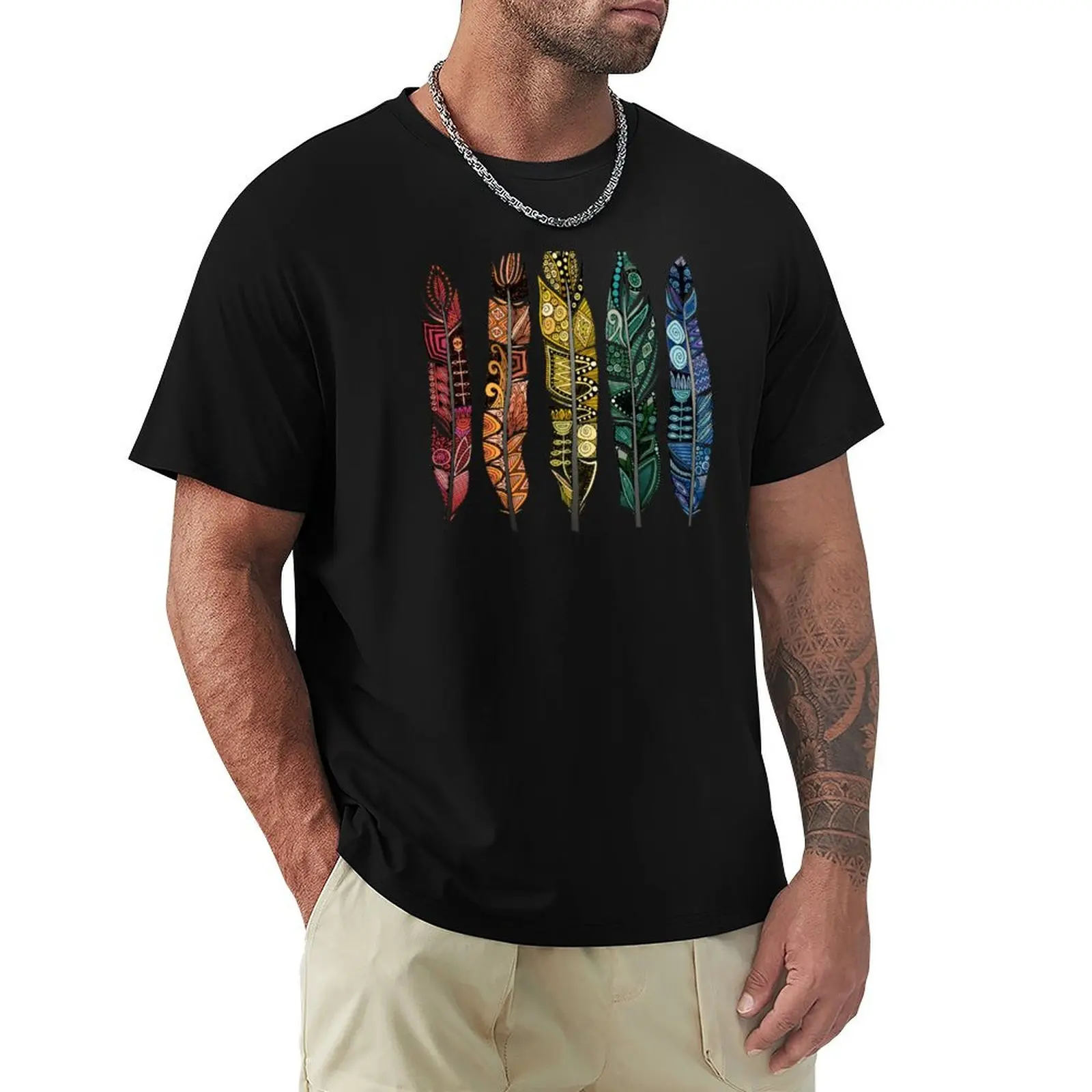 boho rainbow feathers T-Shirt summer tops cheap stuff oversized t shirts for men