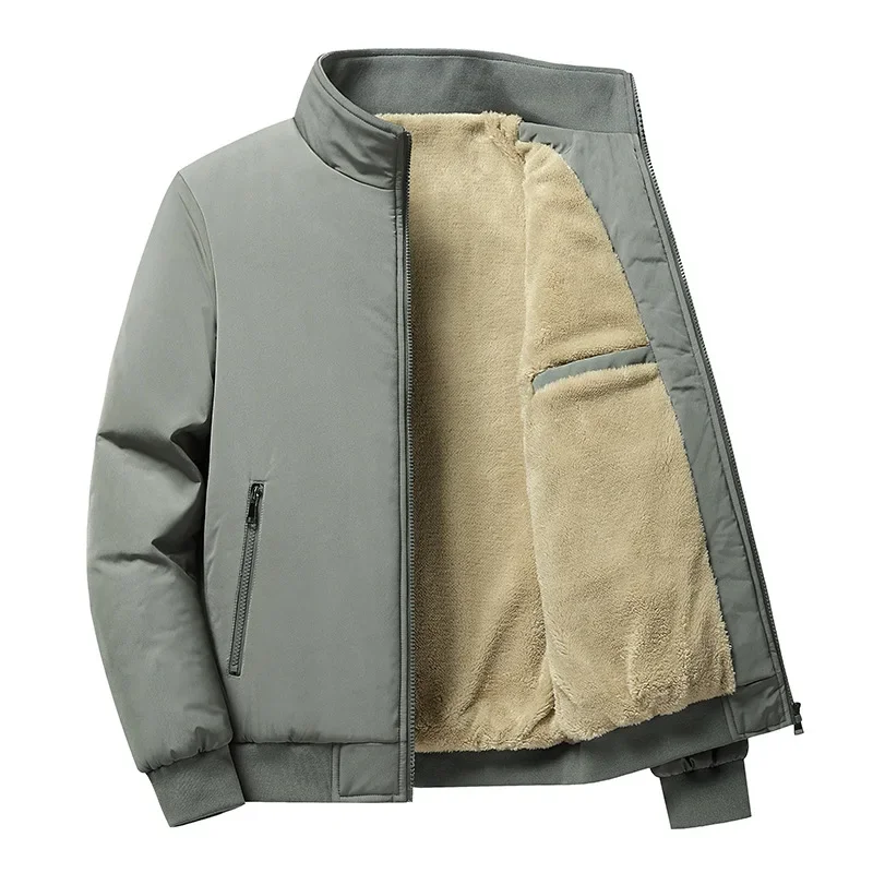

Winter Fleece Jackets Men Warm Casual Outerwear Coats Mens Stand Collar Solid Color Thick Zipper Jacket Warm Coat Plus Size 8Xl