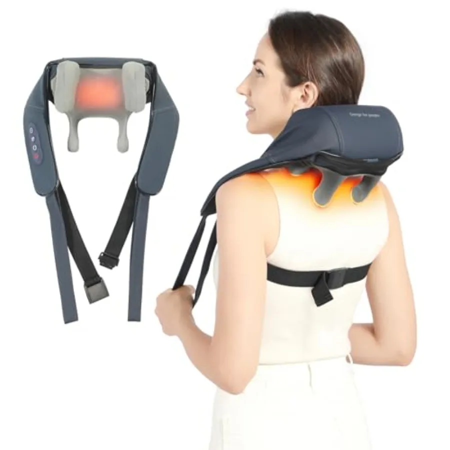 

Cordless Electric Deep Tissue 4D Kneading Neck and Shoulder Massager with Heat for Pain Relief Portable Shiatsu Back Massager I