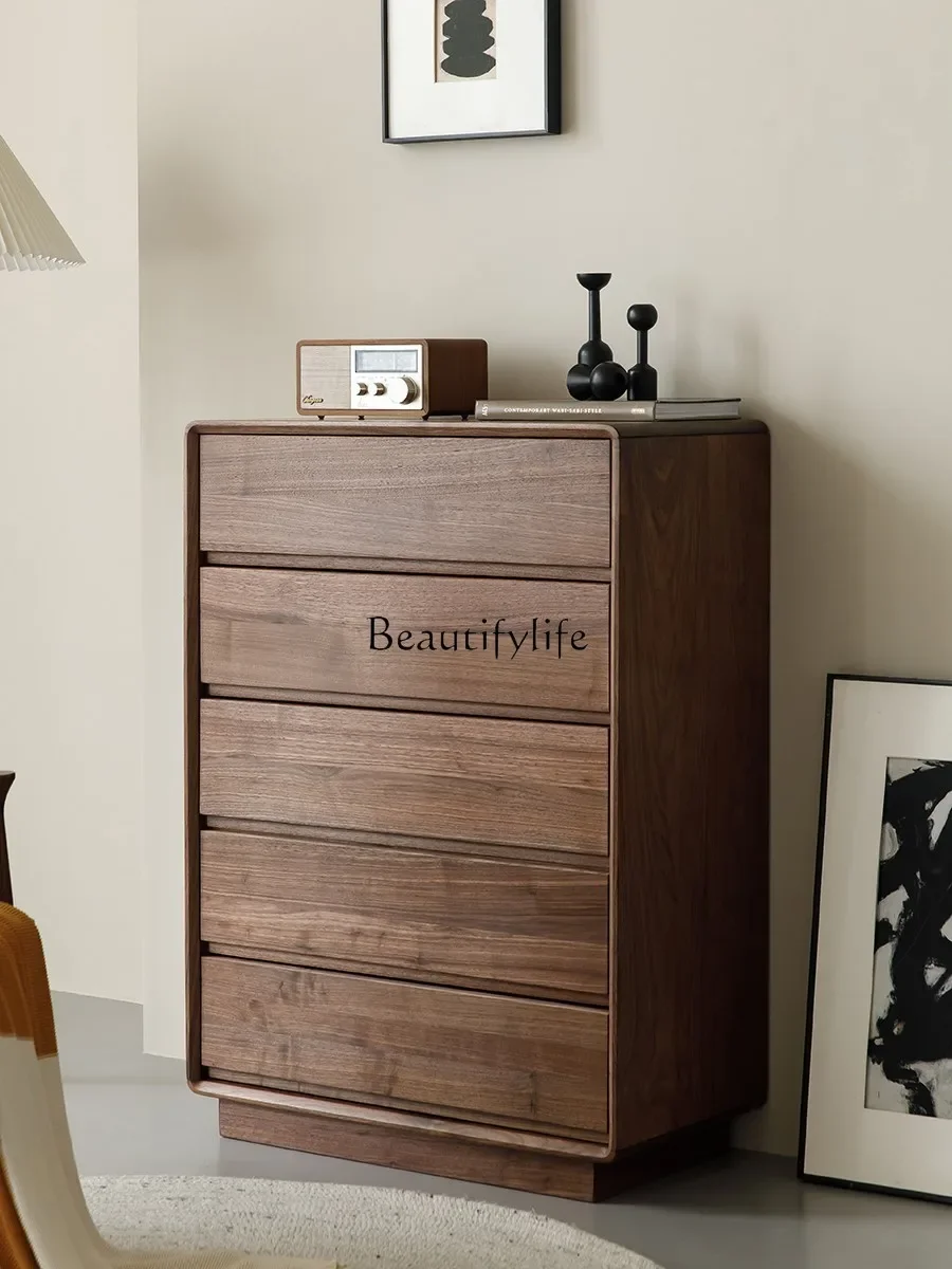 

North American black walnut chest of drawers, solid wood storage, living room side cabinet against the wall