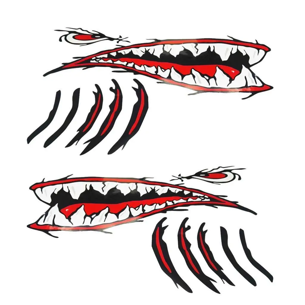 2Pcs Large Shark Mouth Stickers Fishing Boat Ocean Kayak Laptop Decals