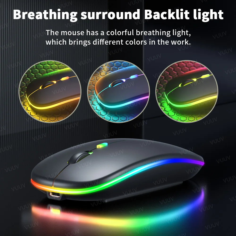 VUUV Rechargeable Wireless Mouse for Macbook Laptop Computer Tablet 1600DPI 2.4GHz Backlight Bluetooth Mouse Laptop Accessories