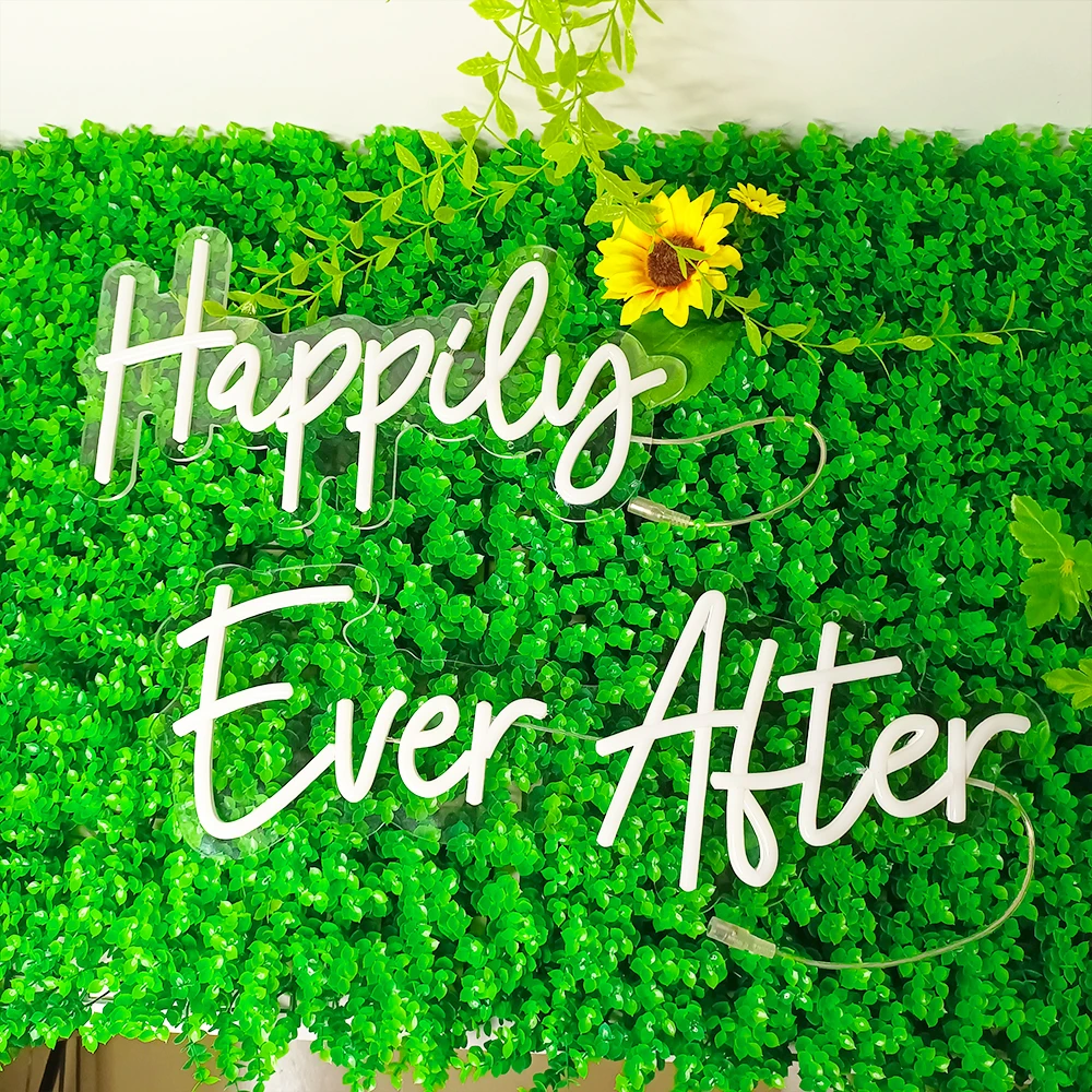 Signe néon happy pilu Ever After de grande taille, décoration murale pour mariage, panneaux roses mieux assortis pour chambre à coucher, fête