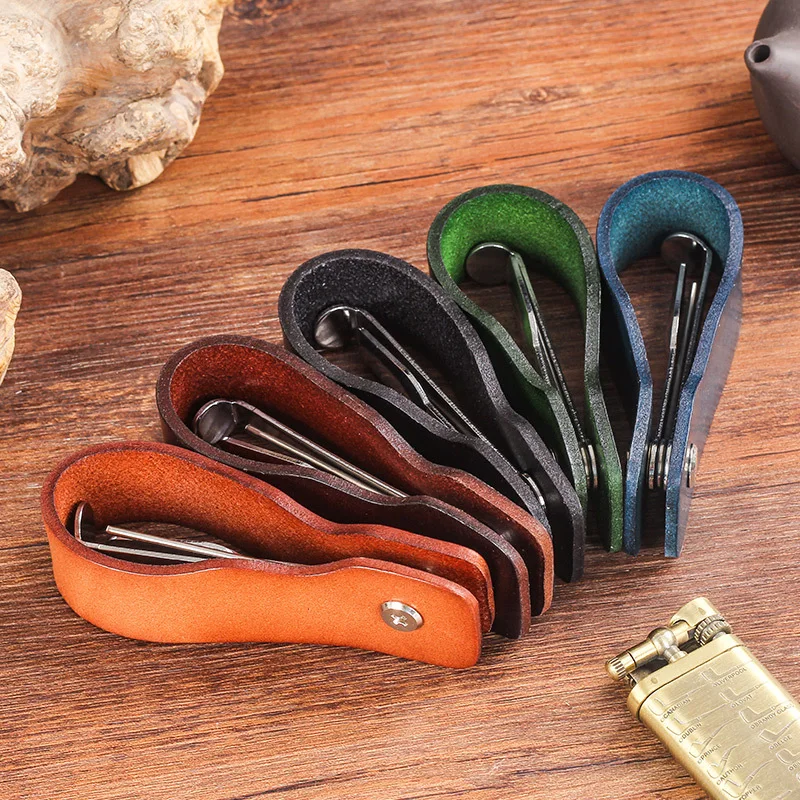 3 in 1 Cigar Cutter Tamper Scraper Multi Function Metal Tobacco Pipe Cleaner Genuine leather Smoking Pipes Stand Holder Rack