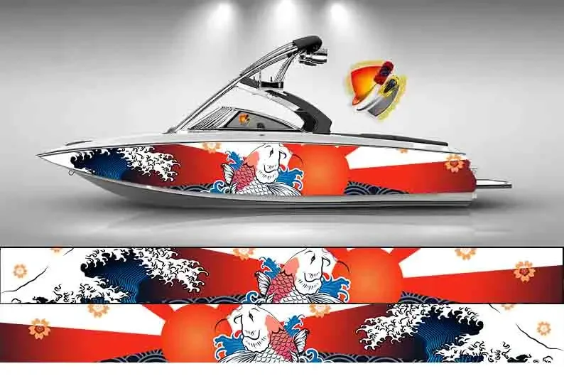 

Japanese Koi Fishs Printing Fishbone Graphic Vinyl Waterproof Boat Wrap Decal Decoration Fits Any Boat Custom Image & Size