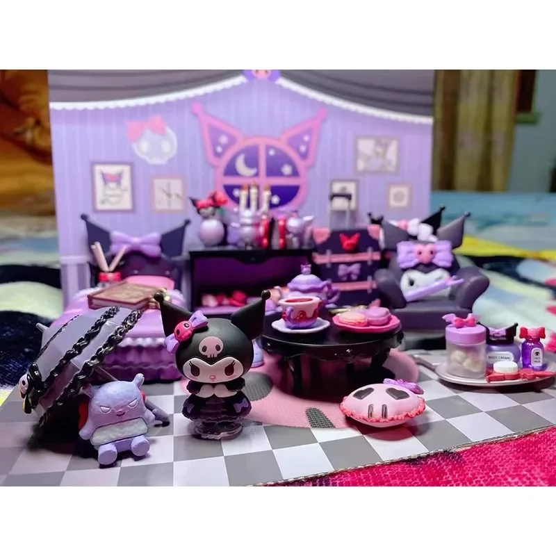 New Re-Ment Sanrio Kuromi  8pcs kawaiiGothic Room Anime Action Figure Toys Collectible Model Toys Kids Surprise Gift