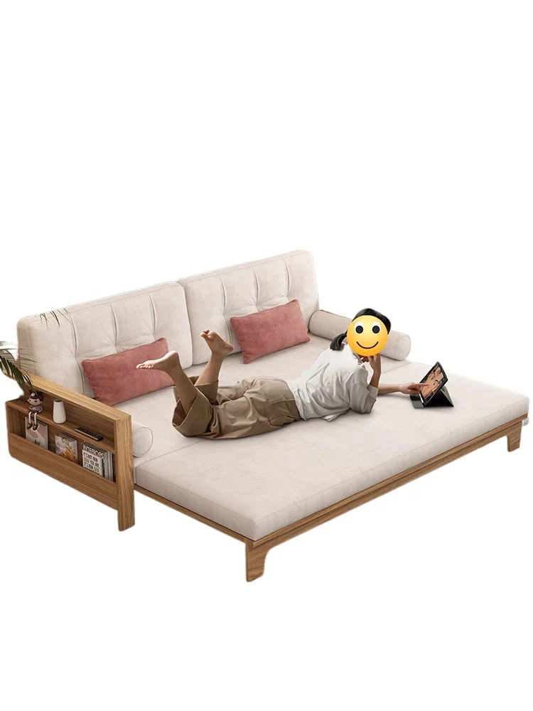 

All solid wood sofa bed Japanese folding telescopic dual-purpose modern simple Nordic small apartment living room
