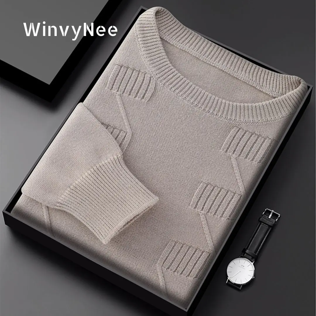 

Мужской свитер WinvyNee, 100% хлопок, повседневный, однотонный, с круглым вырезом, с длинными рукавами, деловой трикотаж, пуловеры, весна ZM1092007