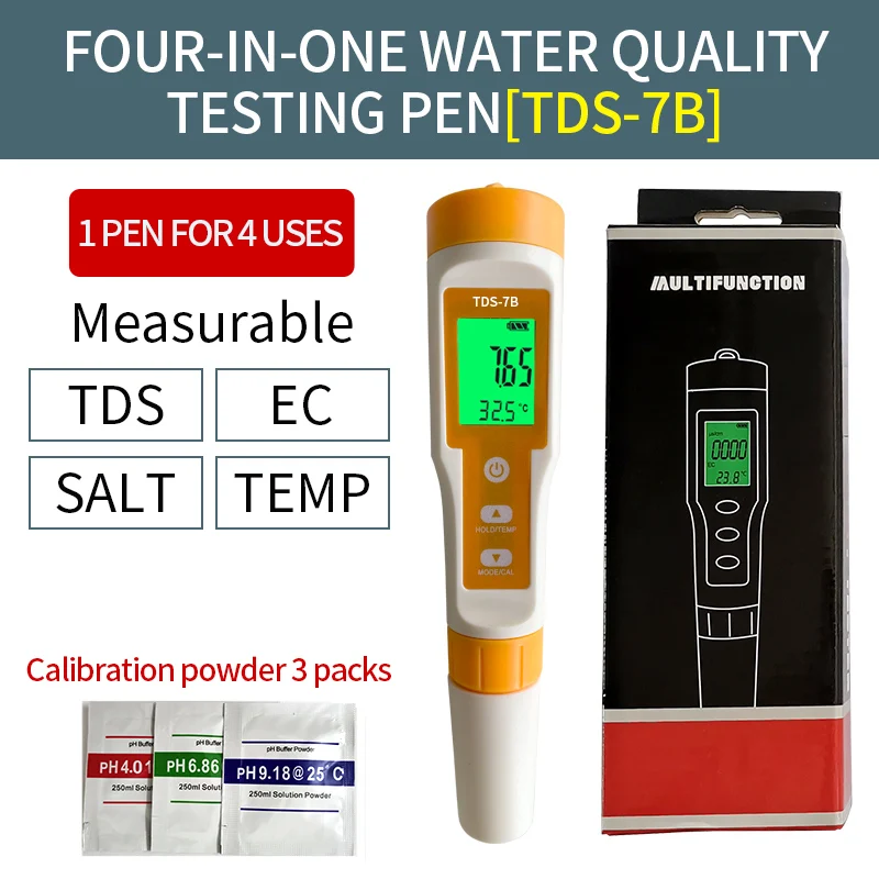 

4 in 1 TDS/EC/TEMP/SALT Tester Meter Water Quality Tester Monitor for Pools, Drinking Water, Aquariums