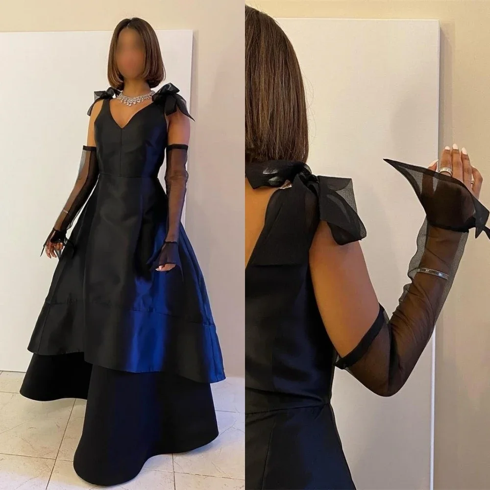 Robe de Bal Personnalisée Élégante à la Mode, Col en V, Ligne A, Longueur au Sol, Précieux, Dos Ouvert, Manches, Soirée Formelle