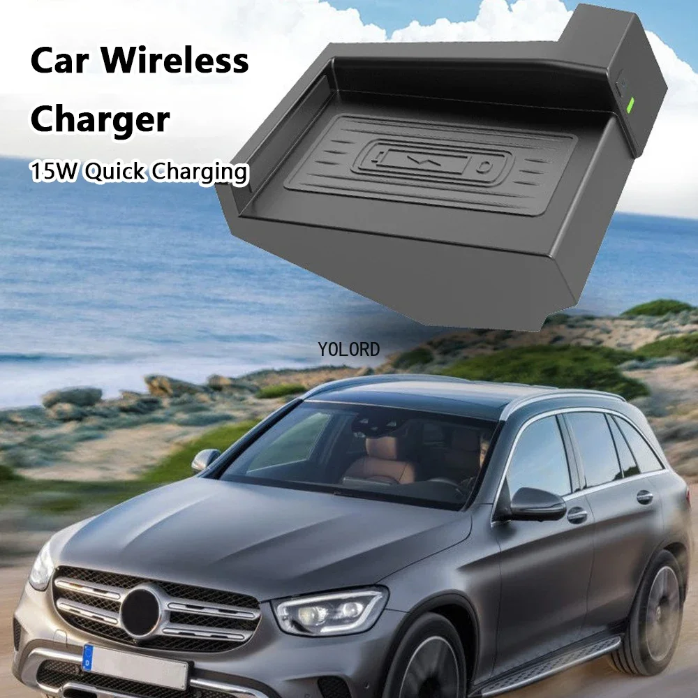 15W Car Phone Wireless Charging Pad for Mercedes Benz C Class GLC C43 C63 GLC43 GLC300 Fast Charger Plate Base Trim