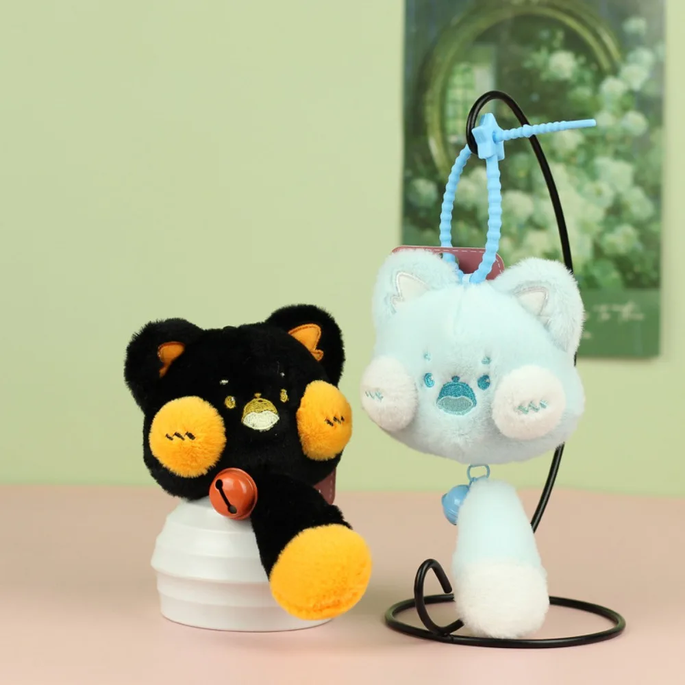 Creativity Long Tail Plush Cat Keychain with Bell PP Cotton Cat Plush Keyring Lovely Cute Plush Cat Doll Pendant Female Girls