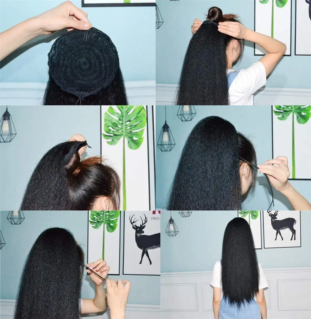 Synthetic Yaki Straight Ponytail Hair Extension for Women 30 Inch Long Drawstring Ponytail Kinky Straight Pony Tail Clip in Hair