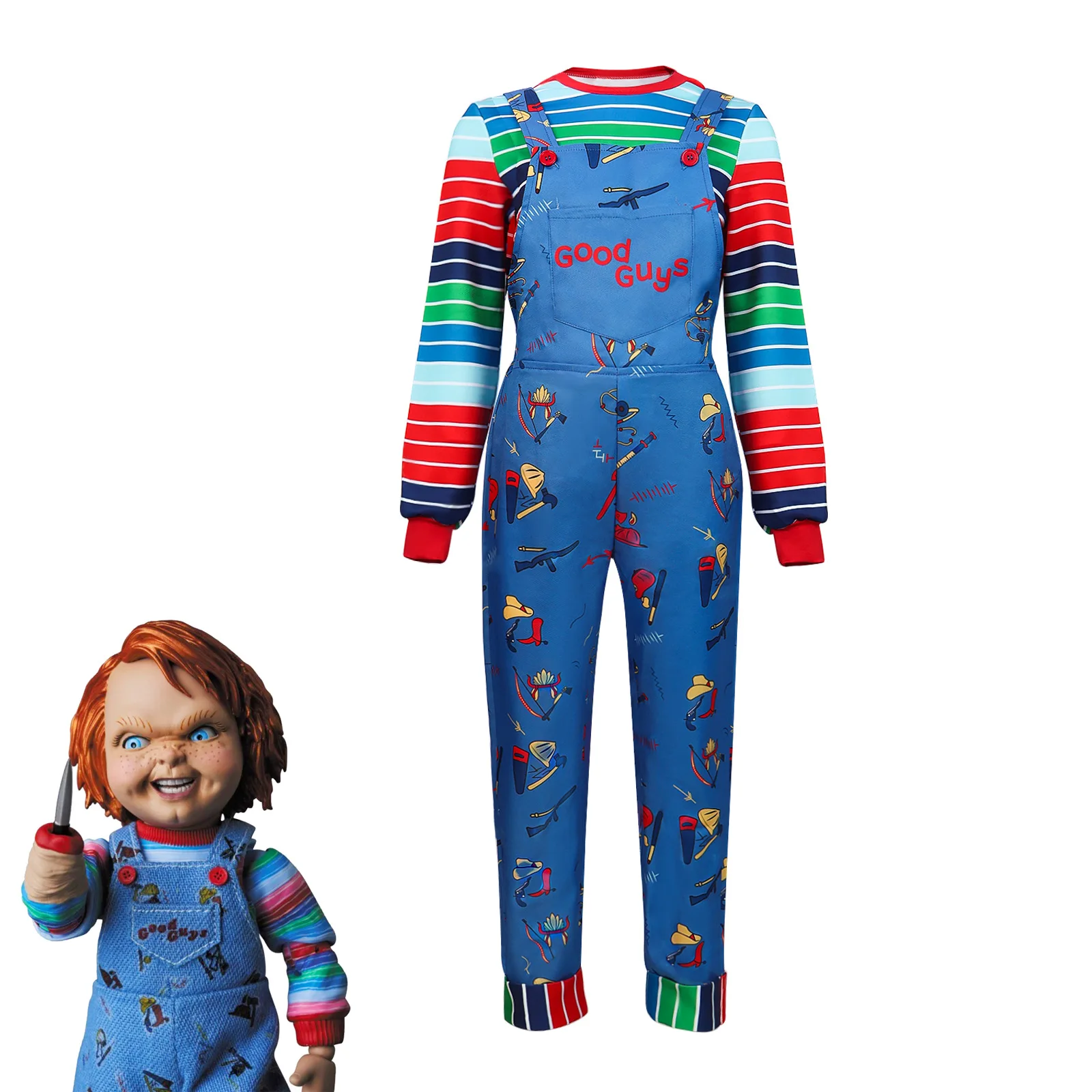 

Chuck Horror Movie Cosplay Halloween Costume, Child's Play 2 Ghost Kid Jodie Costume