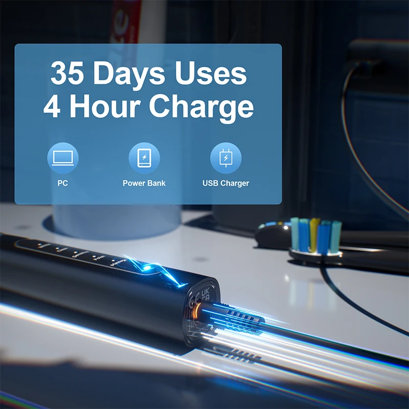 Yunchi فرشاة أسنان كهربائية بالموجات الصوتية Y5 للكبار الموقت 5 طرق مايكرو USB قابلة للشحن فرشاة أسنان ث 8 قطعة رؤوس فرشاة بديلة